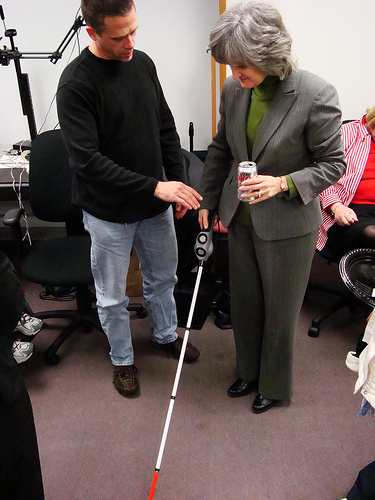 Rob Keefer demonstrating an electronic cane.