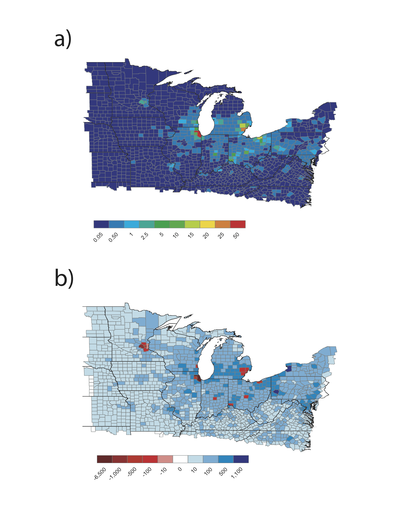 Examples of altered incidence of negative health outcomes by county