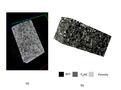 Figure 1: Development of a numerical mesh from actual microstructures: (a) image of initial microstructure and (b) numerical mesh used for analysis