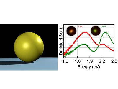 a gold nanoparticle on glass- its color depends on polarized light