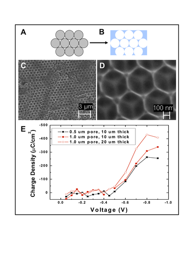 Electron microscope and electrochemical characterization of inverse opal titania electrode